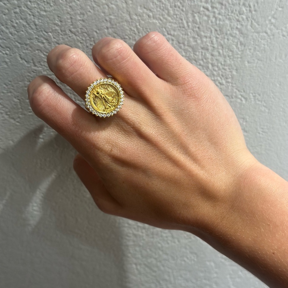 Elegant Gold Coin Ring with Silver Accents